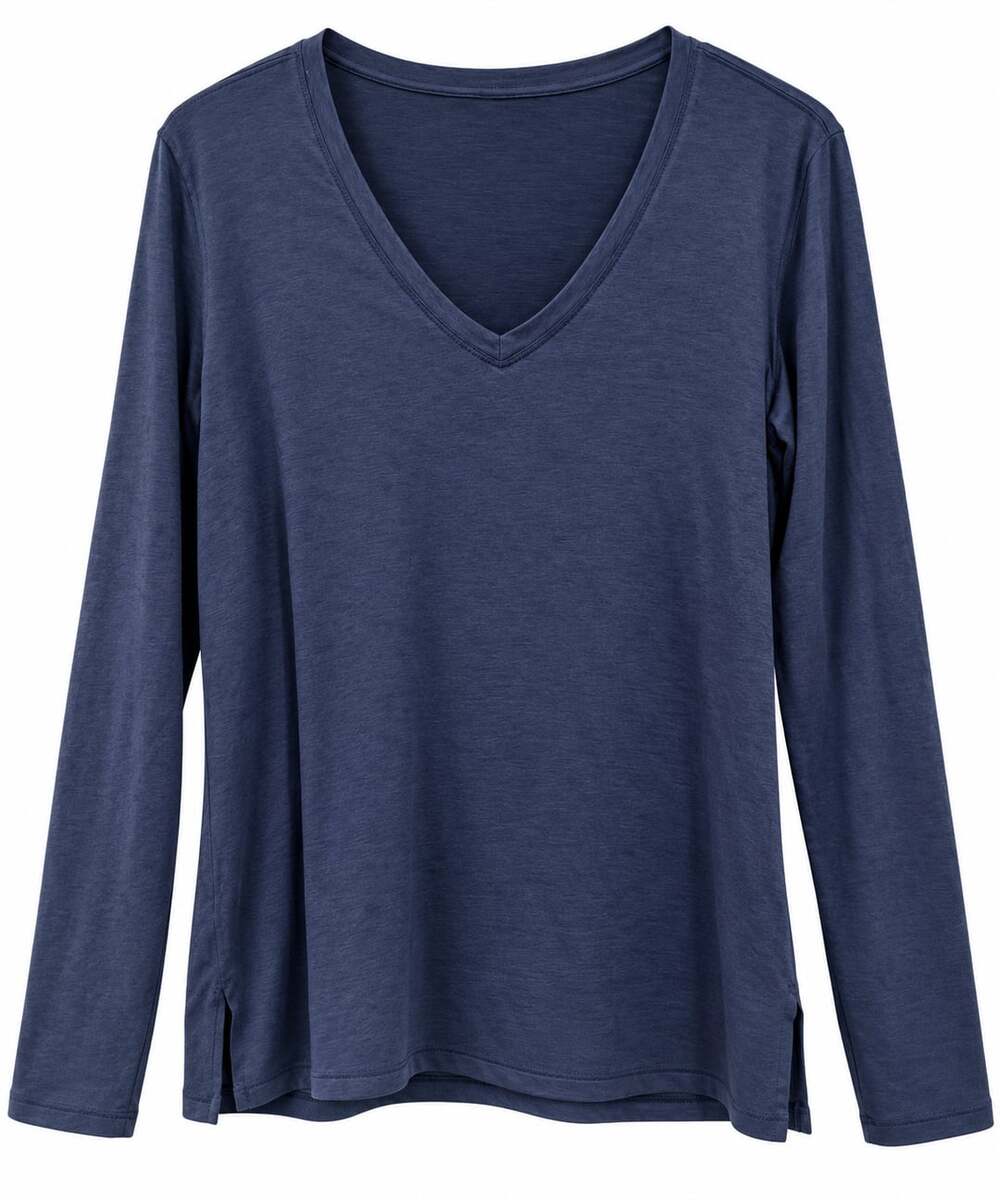 Vuori Women’s Long Sleeve V Neck Top Navy Blue Stretch Athleisure Casual Medium